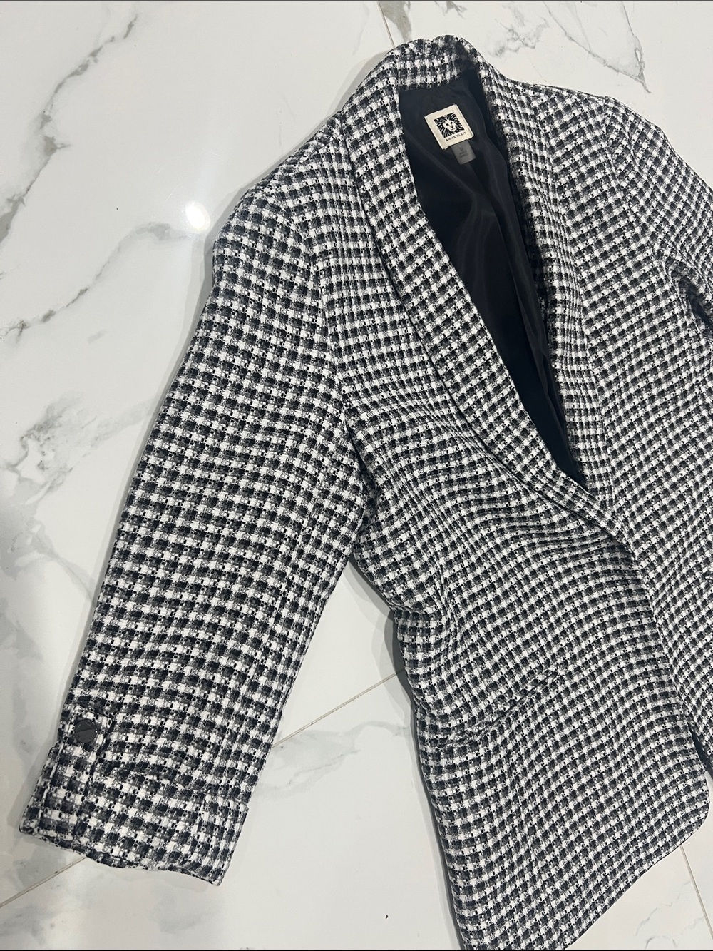 Anne Klein Black and White Houndstooth Blazer Jacket - Picture 2 of 5